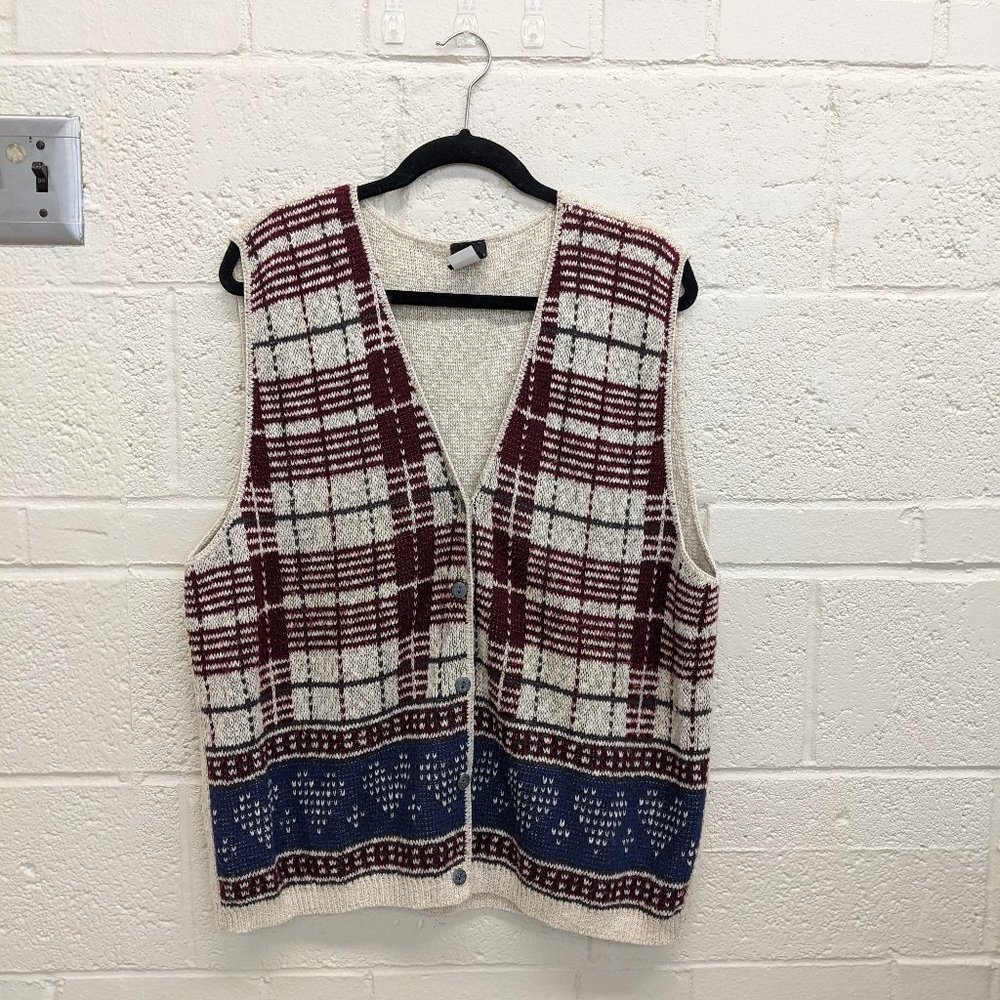 Vintage Plaid Hearts Grandmacore Soft V Neck Sweater Vest size 20W Y2K 90s VTG